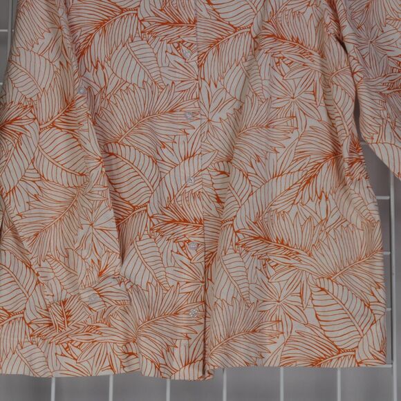 Jessica London Top Women 18W Orange Linen Blend Blouse Roll Sleeve Lightweight - Picture 3 of 9